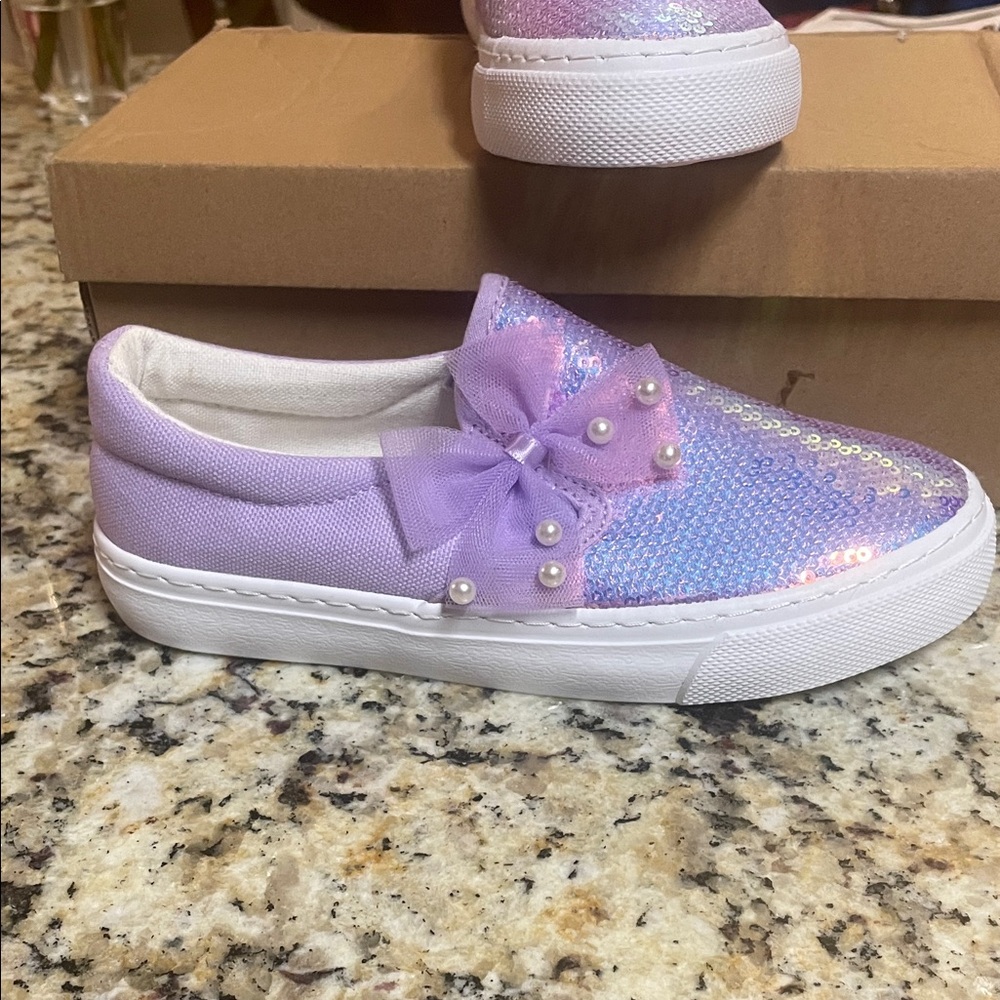 Purple Kids Shoes with Bow and Pearls